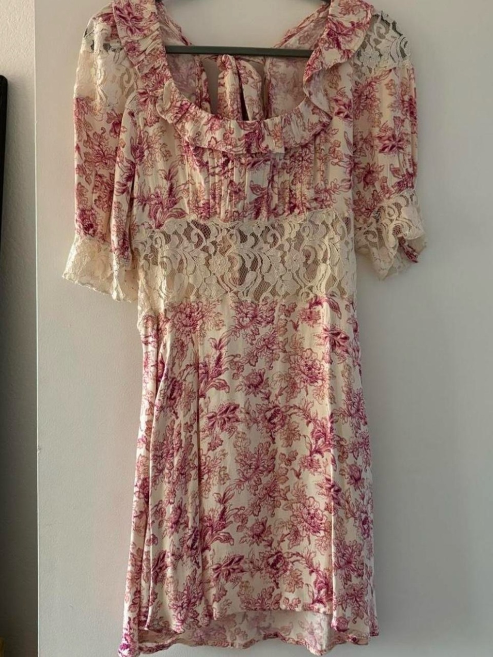 Free people Floral Lace-Trim Pink and Cream Women's Dress